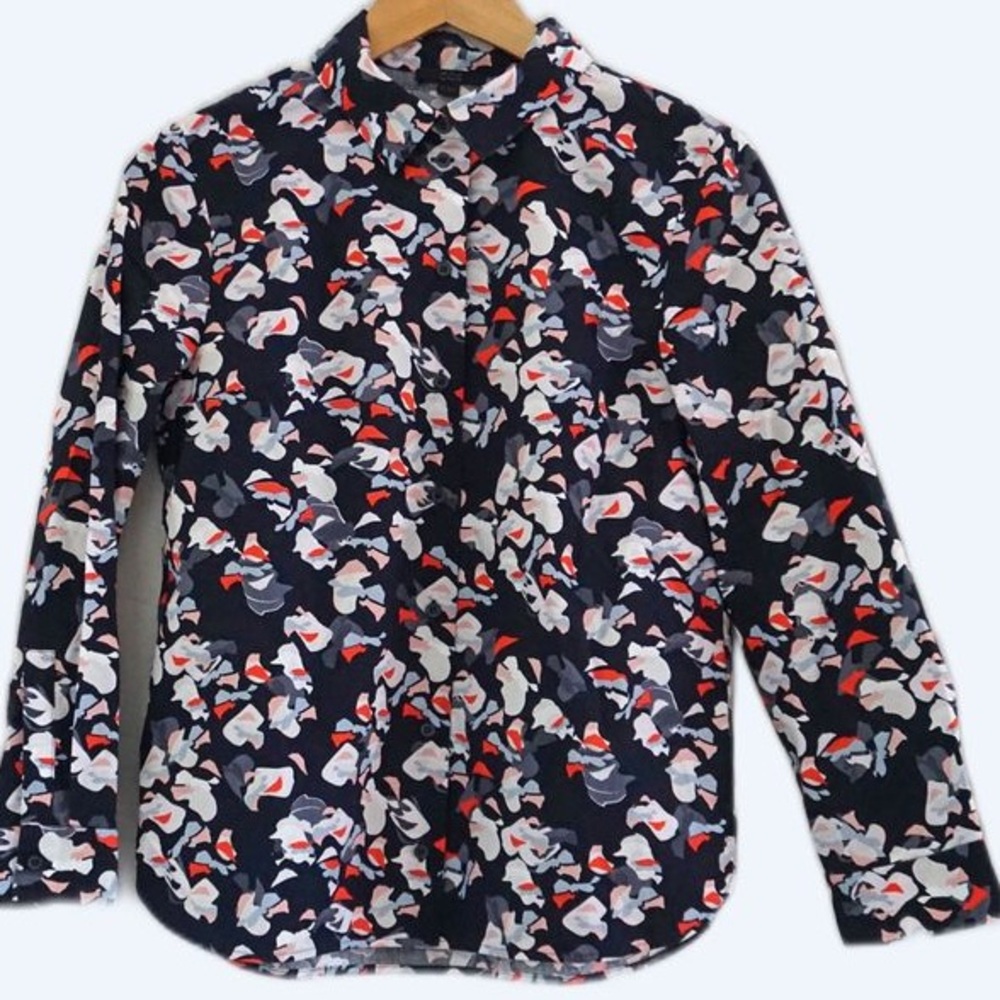 COS Blue and Black Floral Button Down Shirt